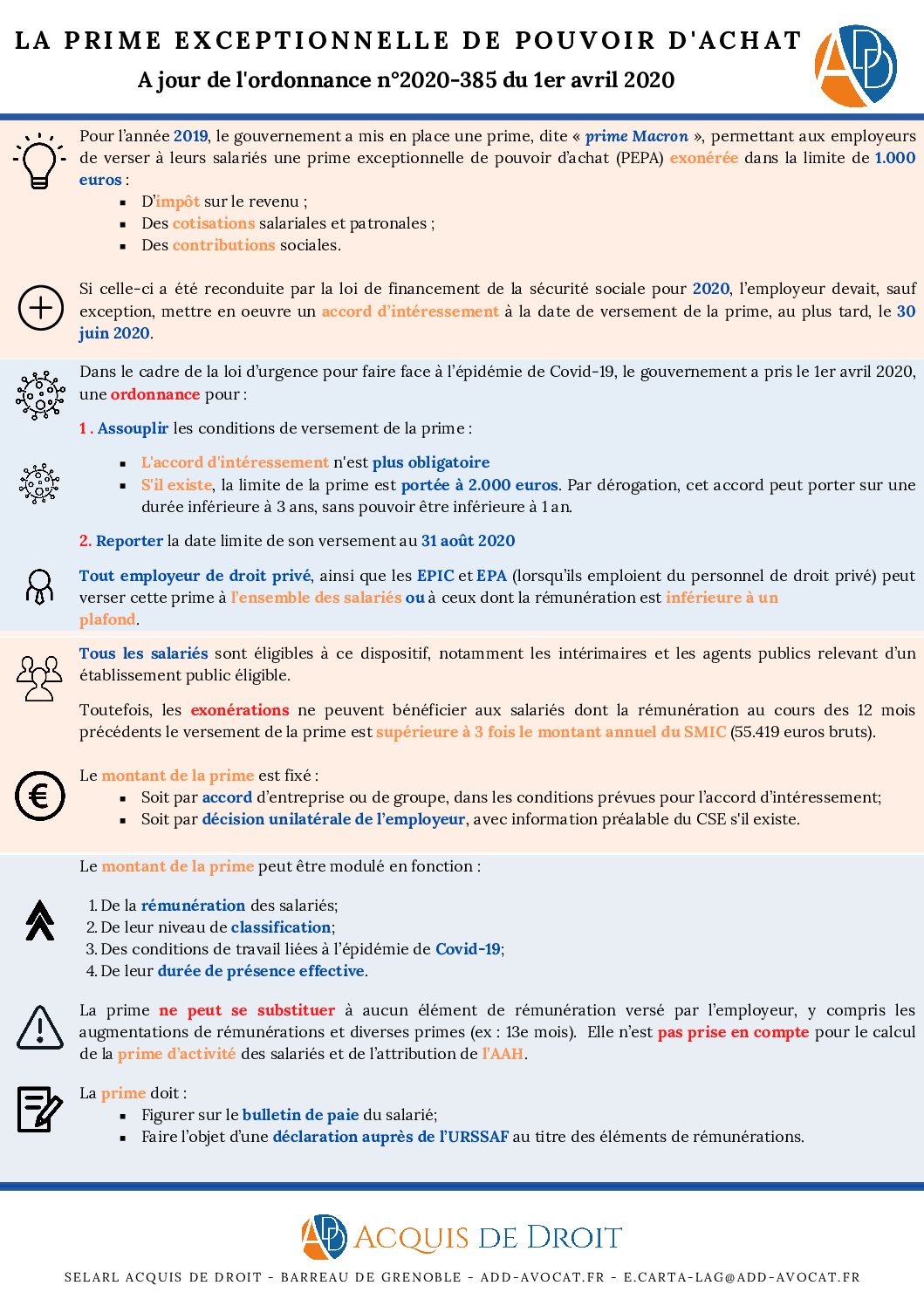Coronavirus et ordonnance du 1er avril 2020 : la prime Macron (PEPA)